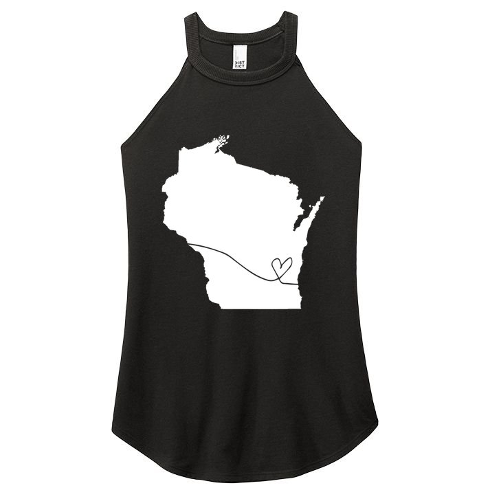 Wisconsin Love Heart Home State Midwest Wisco Vintage Retro Funny Gift Women's Perfect Tri Rocker Tank