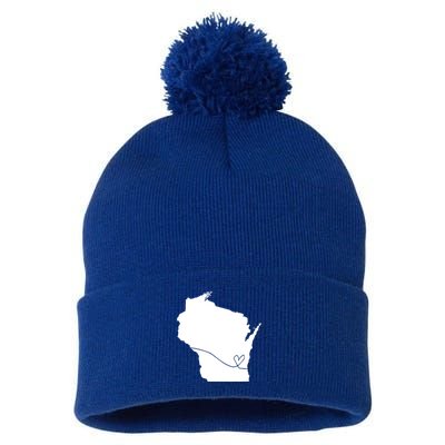 Wisconsin Love Heart Home State Midwest Wisco Vintage Retro Funny Gift Pom Pom 12in Knit Beanie