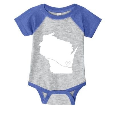 Wisconsin Love Heart Home State Midwest Wisco Vintage Retro Funny Gift Infant Baby Jersey Bodysuit