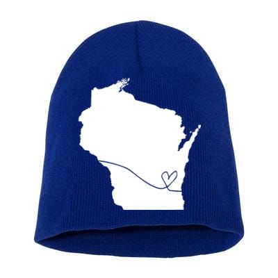 Wisconsin Love Heart Home State Midwest Wisco Vintage Retro Funny Gift Short Acrylic Beanie