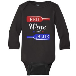 Wine Lover Independence Day Baby Long Sleeve Bodysuit