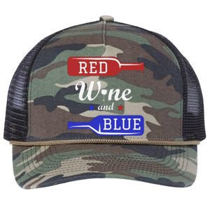 Wine Lover Independence Day Retro Rope Trucker Hat Cap