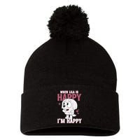 When Lila Is Happy Im Happy Funny Dog Pom Pom 12in Knit Beanie