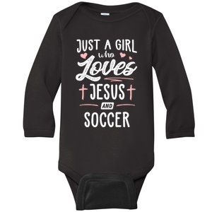 Who Loves Jesus And Soccer Gift Baby Long Sleeve Bodysuit