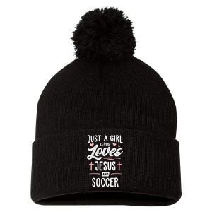 Who Loves Jesus And Soccer Gift Pom Pom 12in Knit Beanie