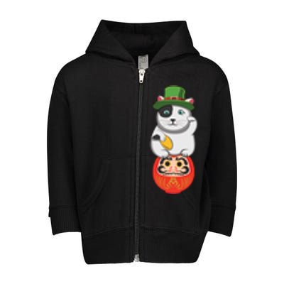 Welcome Lucky Luck Cat Kawaii Meow Happy Saint Patrick Day Cute Gift Toddler Zip Fleece Hoodie