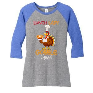 Wo Lunch Lady Gobble Squad Thanksgiving Turkey Lunch Lady Gift Women's Tri-Blend 3/4-Sleeve Raglan Shirt