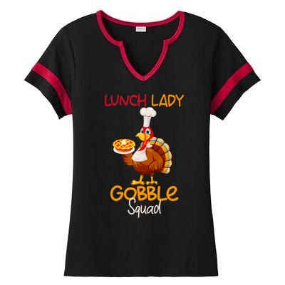 Women Lunch Lady Gobble Squad Thanksgiving Turkey Lunch Lady Ladies Halftime Notch Neck Tee