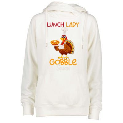 Women Lunch Lady Gobble Squad Thanksgiving Turkey Lunch Lady Womens Funnel Neck Pullover Hood