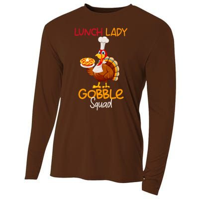 Women Lunch Lady Gobble Squad Thanksgiving Turkey Lunch Lady Cooling Performance Long Sleeve Crew