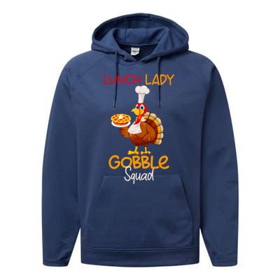 Women Lunch Lady Gobble Squad Thanksgiving Turkey Lunch Lady Performance Fleece Hoodie