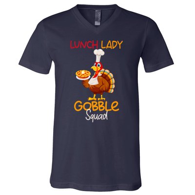 Women Lunch Lady Gobble Squad Thanksgiving Turkey Lunch Lady V-Neck T-Shirt