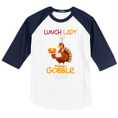 Women Lunch Lady Gobble Squad Thanksgiving Turkey Lunch Lady Baseball Sleeve Shirt