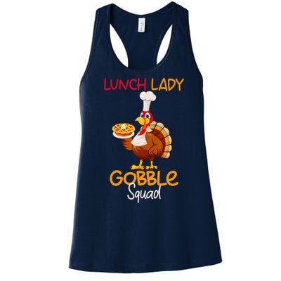 Women Lunch Lady Gobble Squad Thanksgiving Turkey Lunch Lady Women's Racerback Tank