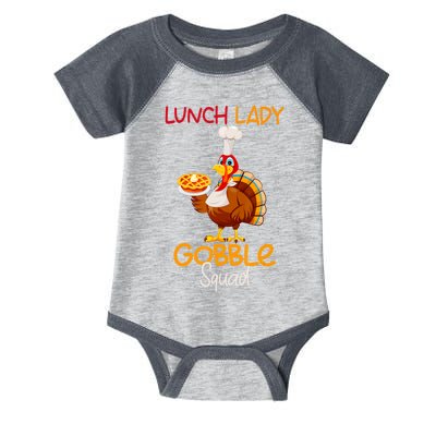 Women Lunch Lady Gobble Squad Thanksgiving Turkey Lunch Lady Infant Baby Jersey Bodysuit