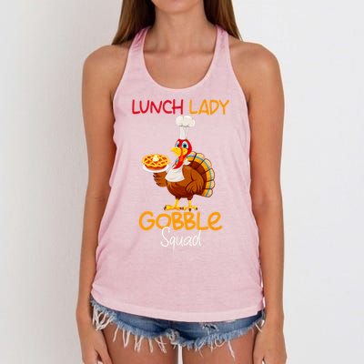 Women Lunch Lady Gobble Squad Thanksgiving Turkey Lunch Lady Women's Knotted Racerback Tank