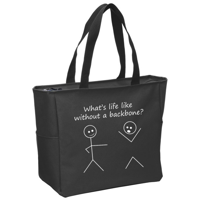 Whats Life Like Without A Backbone Funny Stickfigure Zip Tote Bag