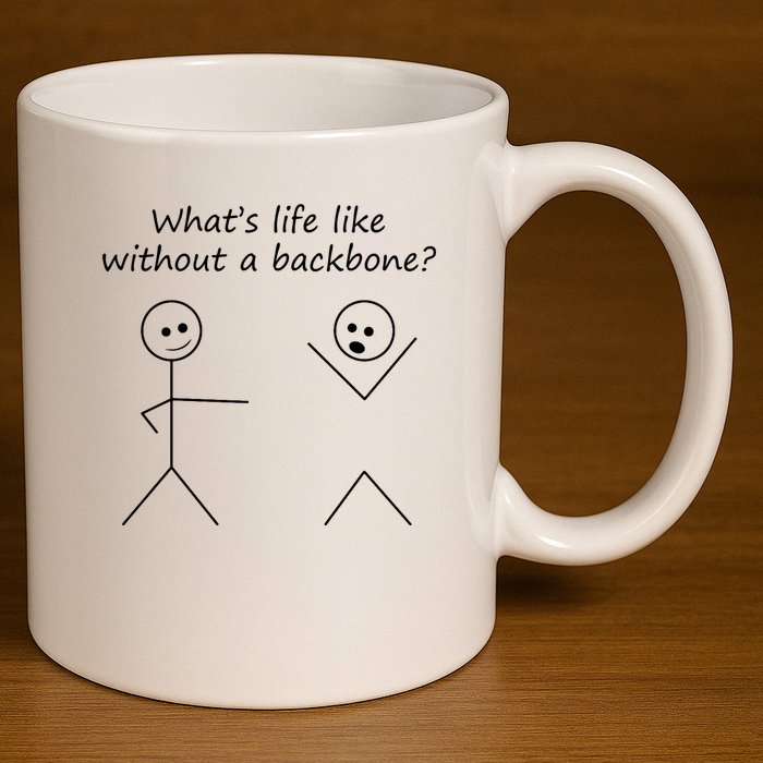 Whats Life Like Without A Backbone Funny Stickfigure 11oz C Handle Ceramic Mug