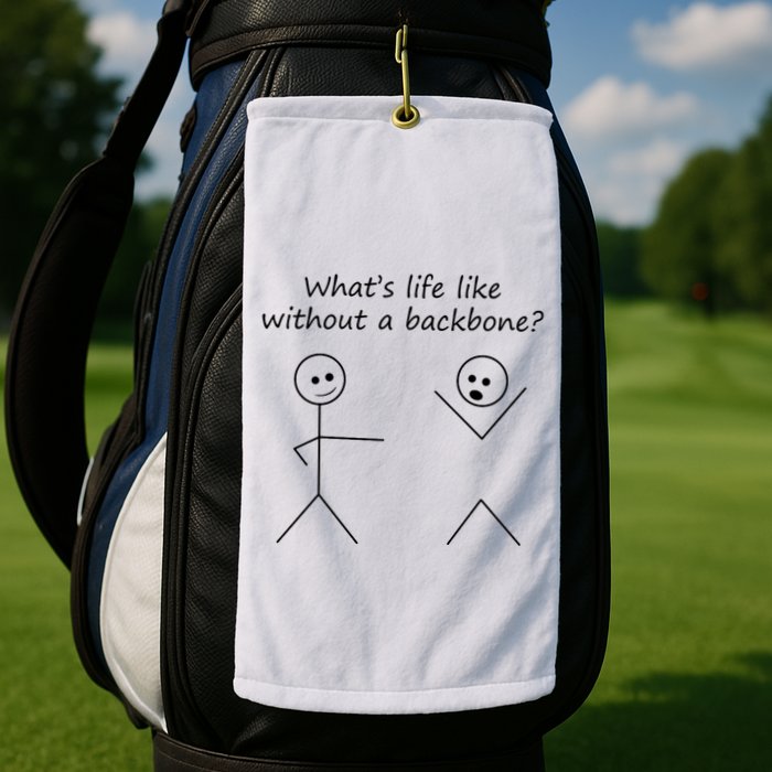 Whats Life Like Without A Backbone Funny Stickfigure Golf Towel
