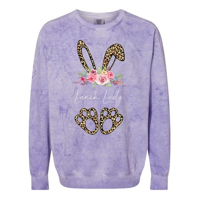 Womens Lunch Lady Bunny Leopard Flowers Easter Gifts Colorblast Crewneck Sweatshirt