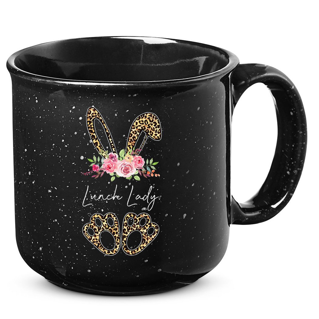 Womens Lunch Lady Bunny Leopard Flowers Easter Gifts 15oz Campfire Ceramic Mug