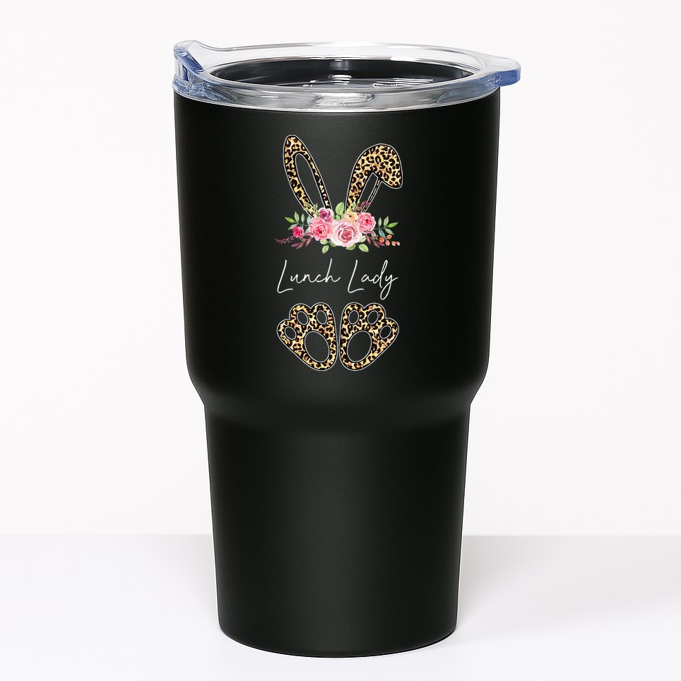 Womens Lunch Lady Bunny Leopard Flowers Easter Gifts Tumbler