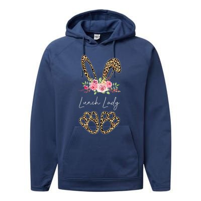 Womens Lunch Lady Bunny Leopard Flowers Easter Gifts Performance Fleece Hoodie