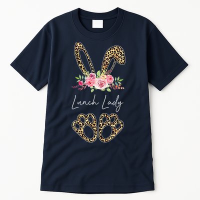 Womens Lunch Lady Bunny Leopard Flowers Easter Gifts Tall T-Shirt