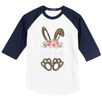 Womens Lunch Lady Bunny Leopard Flowers Easter Gifts Baseball Sleeve Shirt