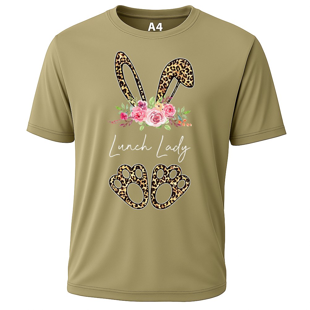 Womens Lunch Lady Bunny Leopard Flowers Easter Gifts Cooling Performance Crew T-Shirt