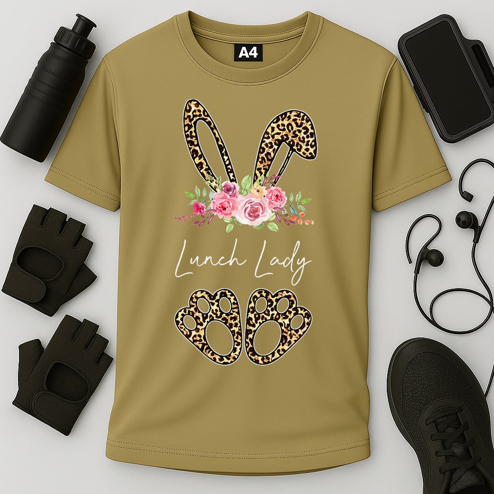 Womens Lunch Lady Bunny Leopard Flowers Easter Gifts Cooling Performance Crew T-Shirt