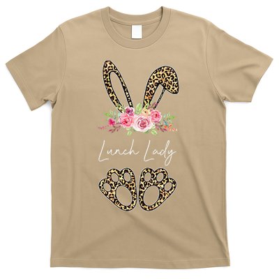 Womens Lunch Lady Bunny Leopard Flowers Easter Gifts T-Shirt