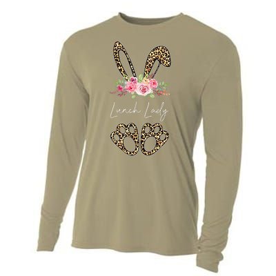 Womens Lunch Lady Bunny Leopard Flowers Easter Gifts Cooling Performance Long Sleeve Crew