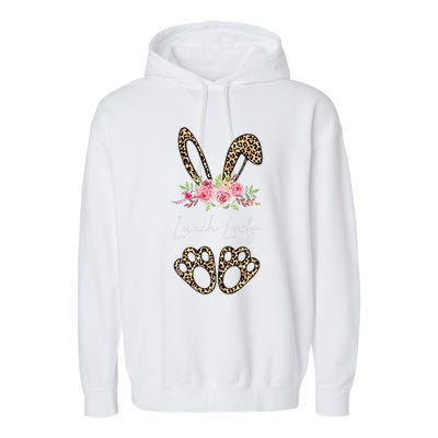 Womens Lunch Lady Bunny Leopard Flowers Easter Gifts Garment-Dyed Fleece Hoodie