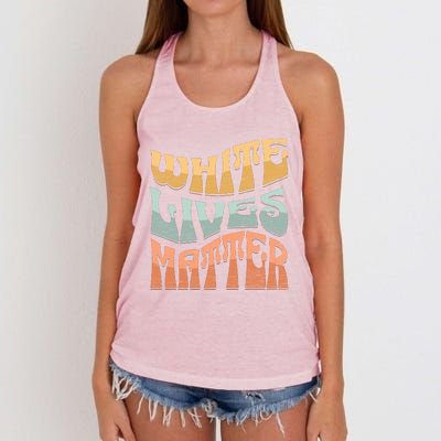 White Lives Matter Retro Colorful White Lives Matter Trending Political Humor Women's Knotted Racerback Tank