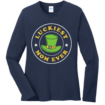 Women's Luckiest Mom Ever Saint Patrick's Day Shamrock Irish Funy Cute Ladies Long Sleeve Shirt