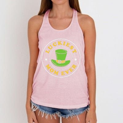 Women's Luckiest Mom Ever Saint Patrick's Day Shamrock Irish Funy Cute Women's Knotted Racerback Tank