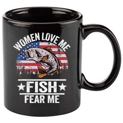 Women Love Me Fish Fear Me Vintage Funny Bass Fishing 11oz C Handle Ceramic Mug