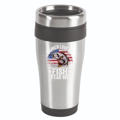 Women Love Me Fish Fear Me Vintage Funny Bass Fishing 16oz Travel Tumbler
