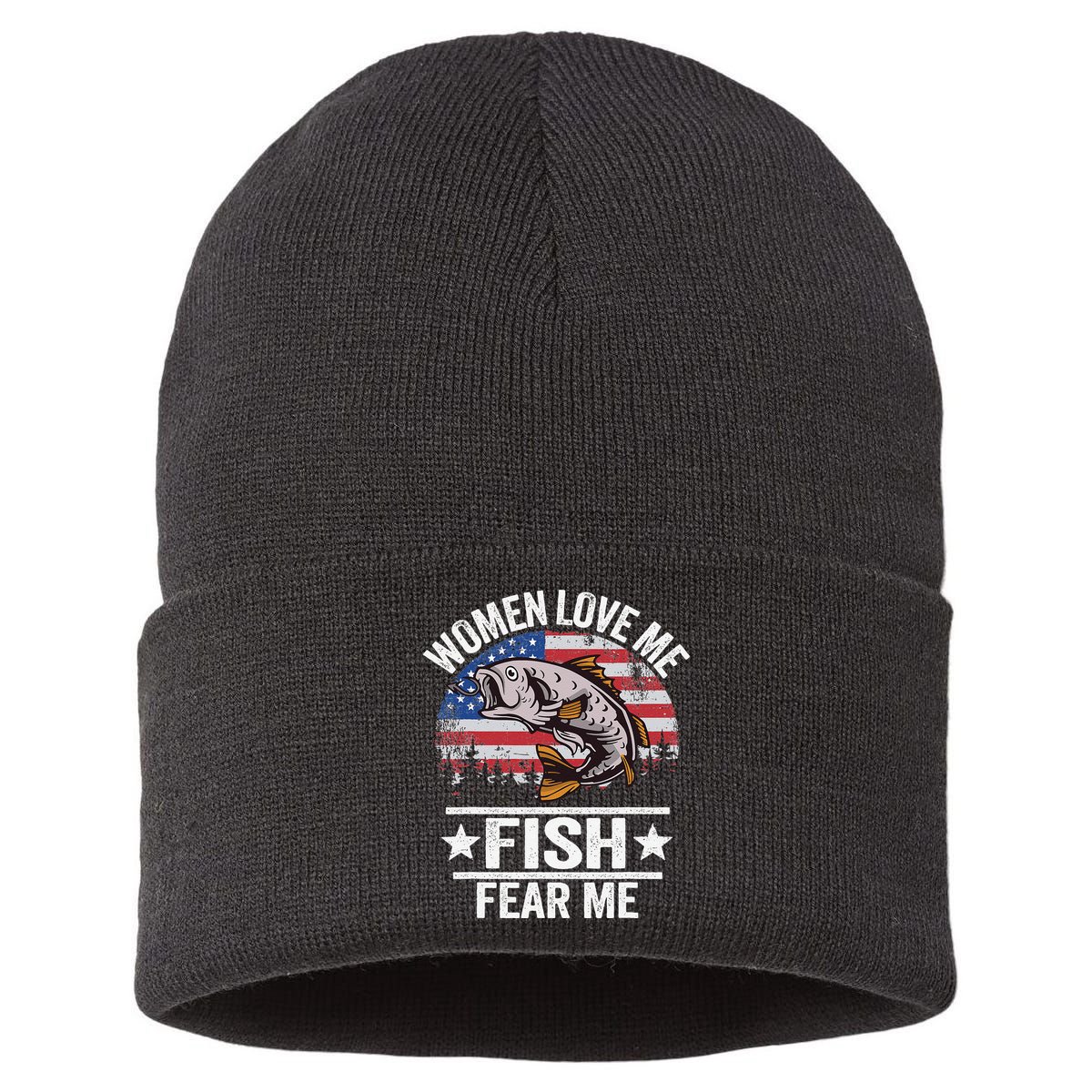 Women Love Me Fish Fear Me Vintage Funny Bass Fishing Sustainable Knit Beanie