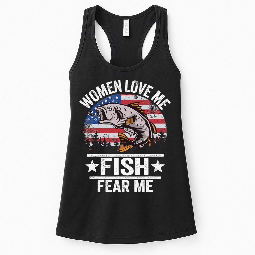 Women Love Me Fish Fear Me Vintage Funny Bass Fishing Womens Tank Top