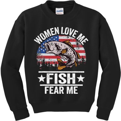 Women Love Me Fish Fear Me Vintage Funny Bass Fishing Kids Sweatshirt