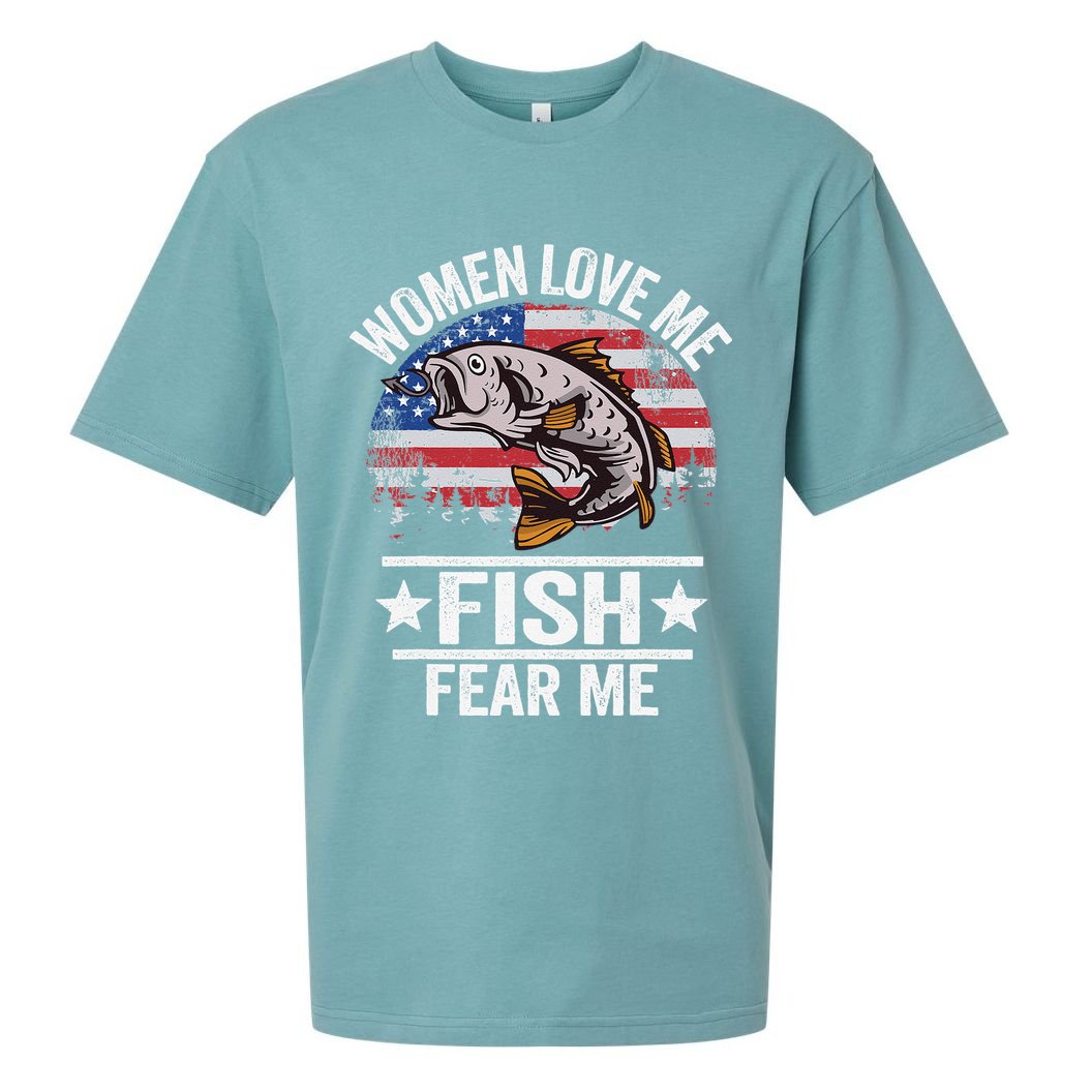 Women Love Me Fish Fear Me Vintage Funny Bass Fishing Sueded Cloud Jersey T-Shirt