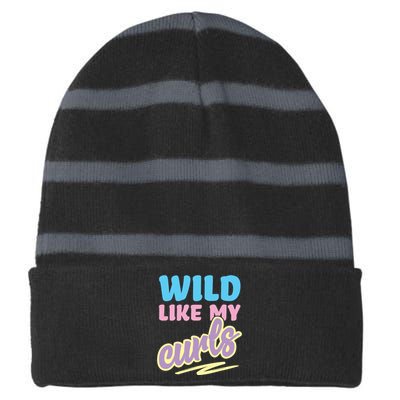 Wild Like My Curls Cute Curly Haired For Women Girls Striped Beanie with Solid Band