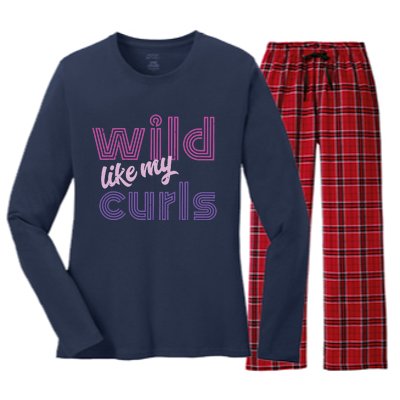 Wild Like My Curls Funny Cute Curly Haired People Quote Women's Long Sleeve Flannel Pajama Set 