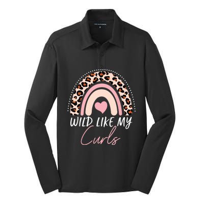 Wild Like My Curls Girls Funny Curly Hair Rainbow Silk Touch Performance Long Sleeve Polo