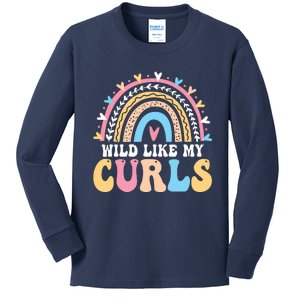 Wild Like My Curls Girls Funny Curly Hair Rainbow Kids Long Sleeve Shirt