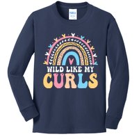 Wild Like My Curls Girls Funny Curly Hair Rainbow Kids Long Sleeve Shirt