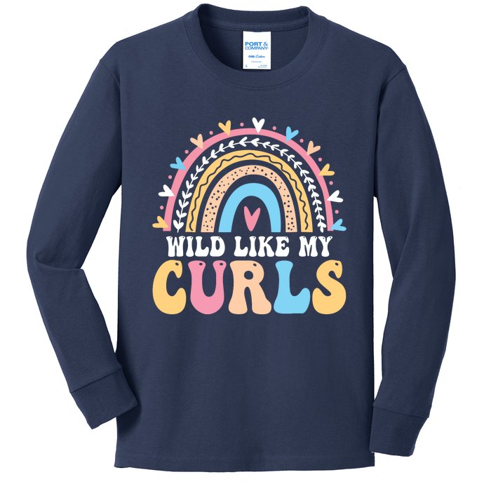 Wild Like My Curls Girls Funny Curly Hair Rainbow Kids Long Sleeve Shirt