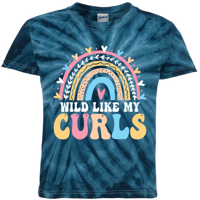 Wild Like My Curls Girls Funny Curly Hair Rainbow Kids Tie-Dye T-Shirt